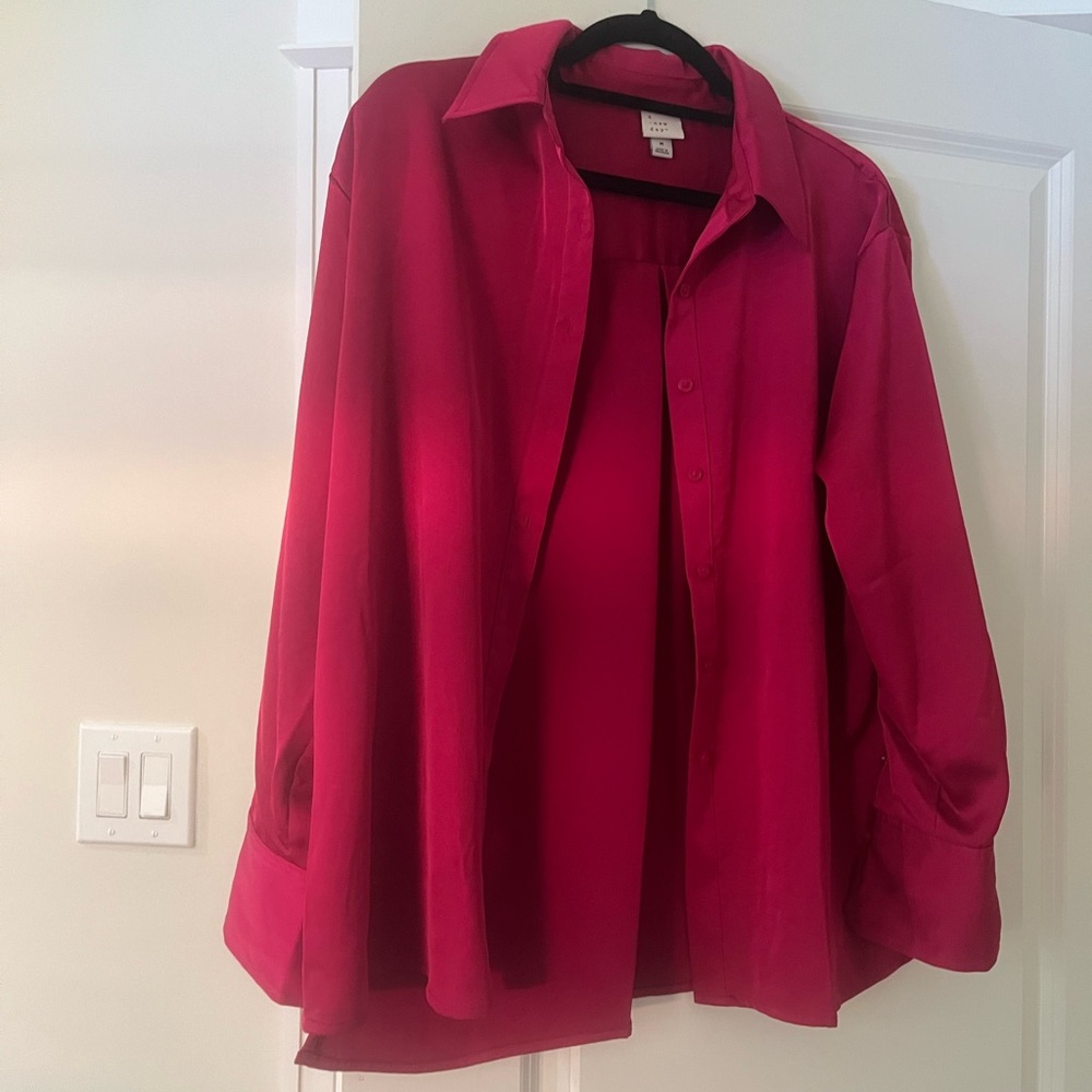 Vibrant Pink Button-Up Shirt and Pant Set